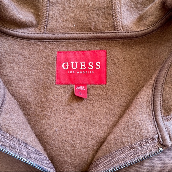 Guess Los Angeles Men’s Coarse Brown Sweatshirt Hoodie Fleece Zip Up Logo Size L - Picture 5 of 9